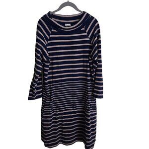Hatley Navy Beige Draped Bateau Neck Striped Jersey Midi Dress Size L